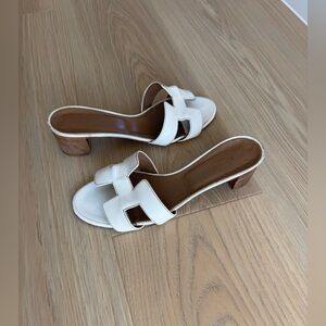 Hermes White Leather Sandals Pumps